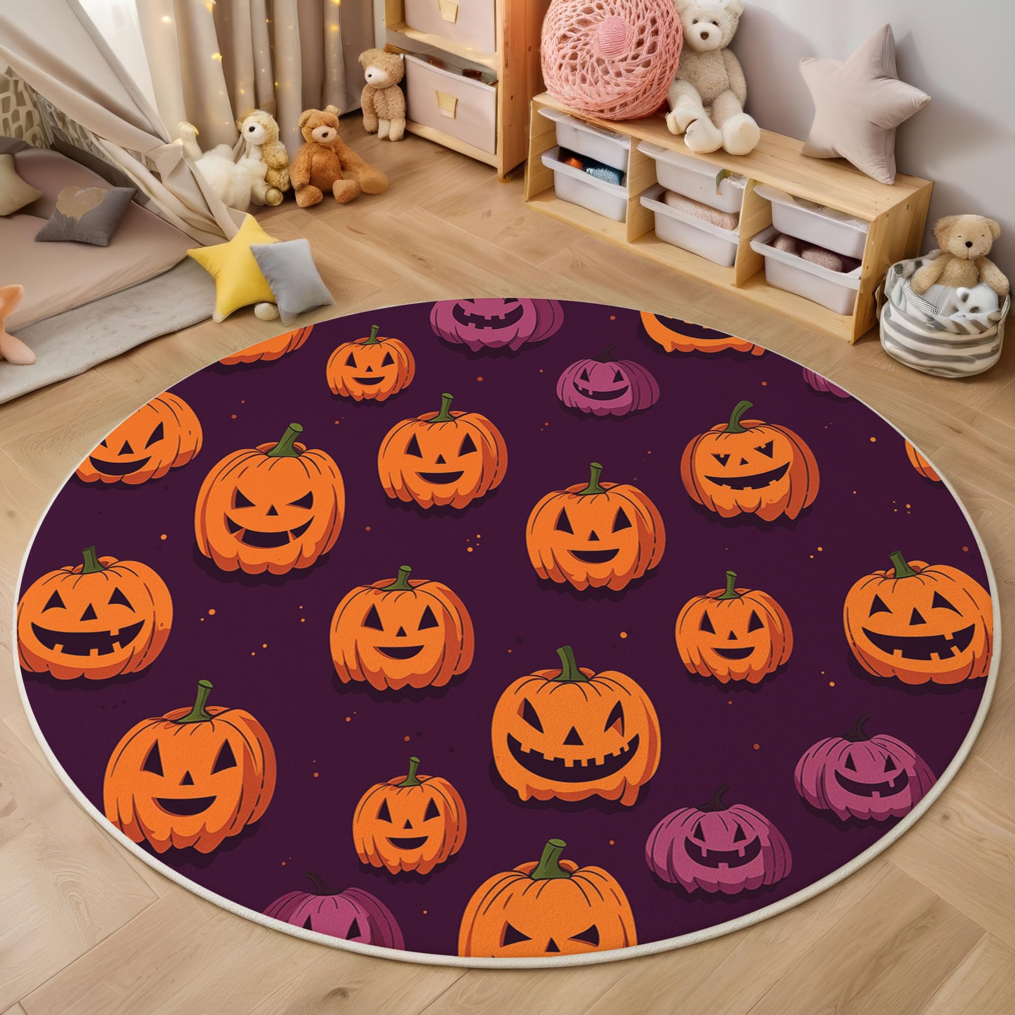 Tapis haut de gamme velours de cristal imprimé citrouille Halloween rond 160cm