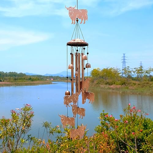 Miniatura 7 de Campanillas de viento de vaca Highland para exteriores, campanillas de viento de metal para exteriores, regalos de vaca de las tierras altas para