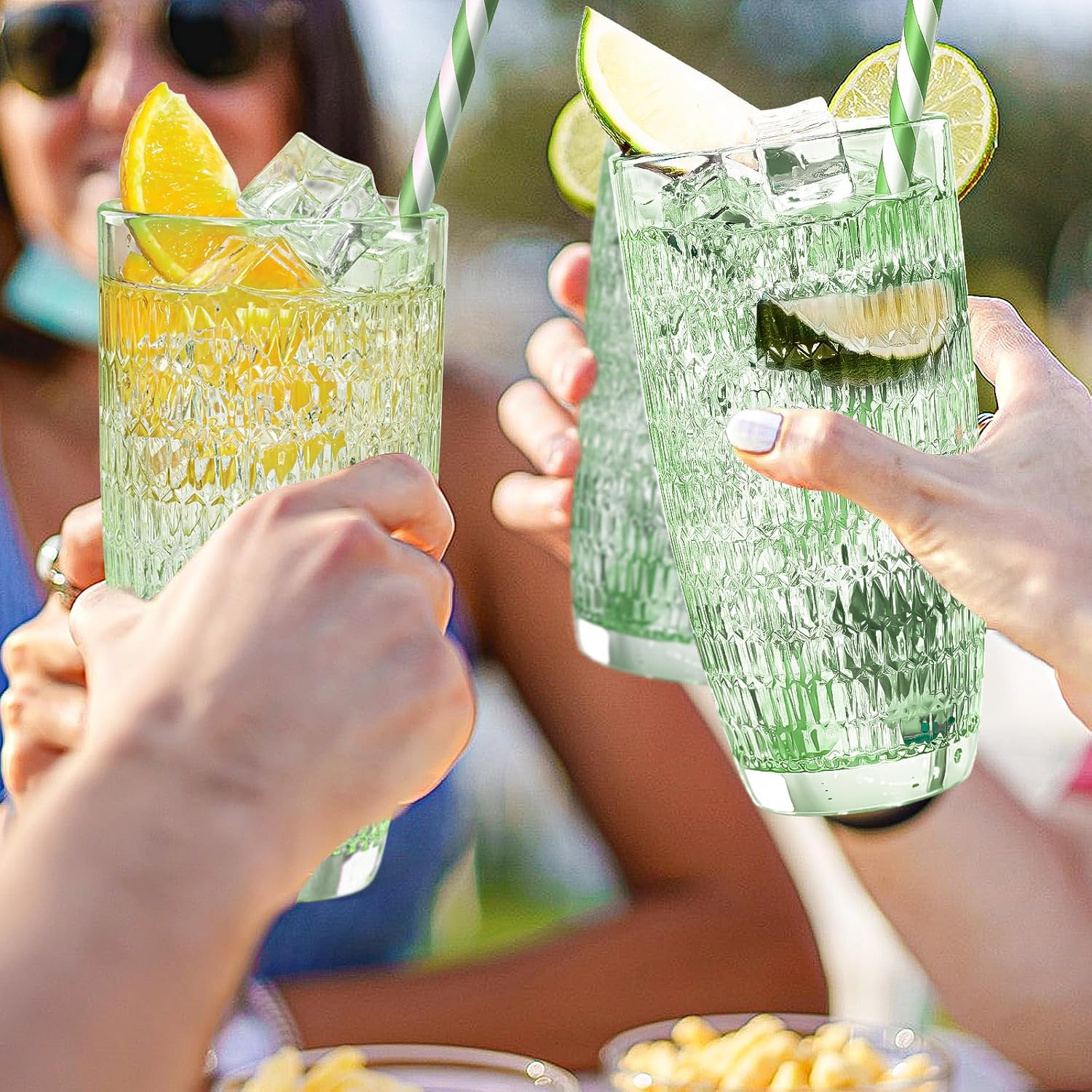 Highball Beverage Glasses Set of 6 Romantic Colored Thick & Heavy Base Big Capacity 14.87oz|440ml, Drinking Glass Tumblers for Iced Tea, Water, Soda & Juice and Cocktails image 5