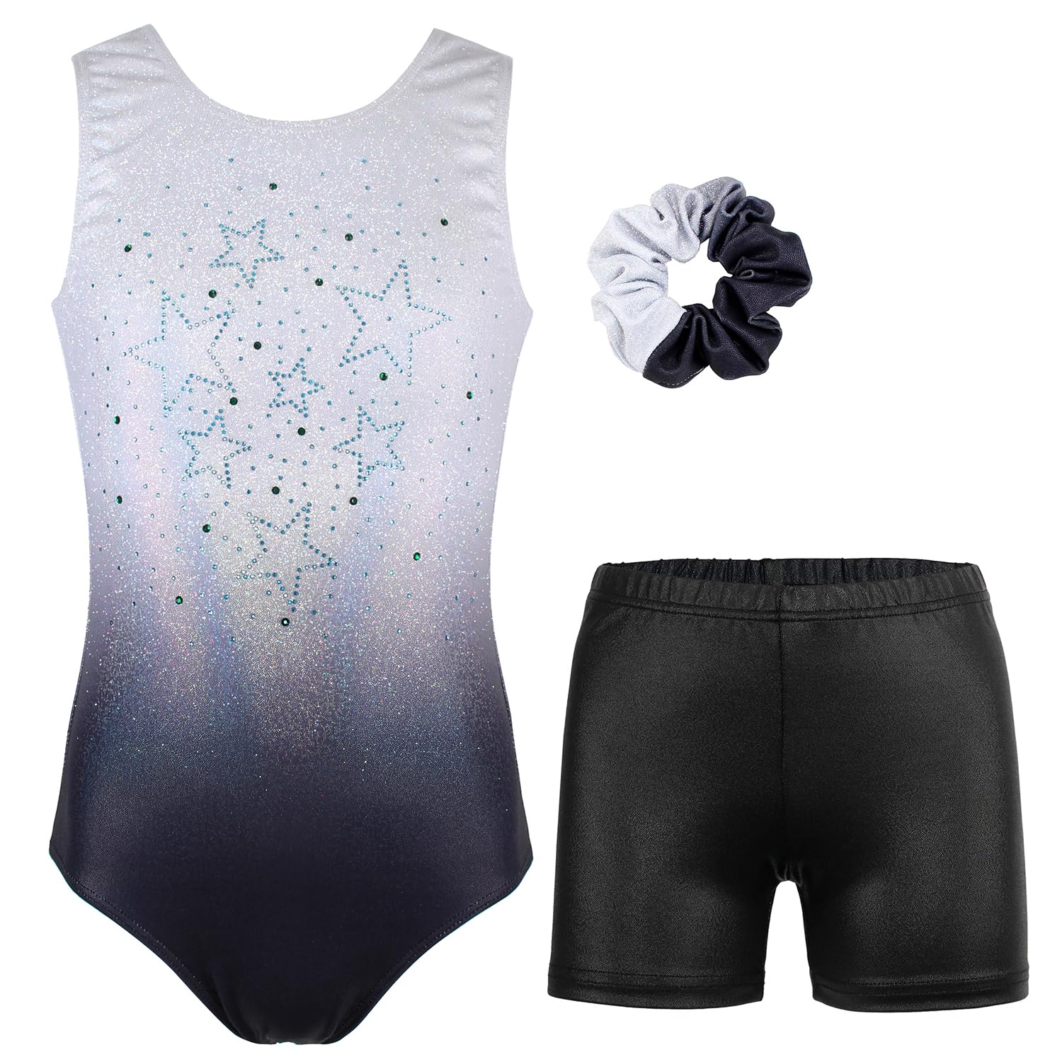 MODAFANS Gymnastics Leotards for Girls Sparkly Dance Unitards Biketards Black Activewear for Girls 4-13Years