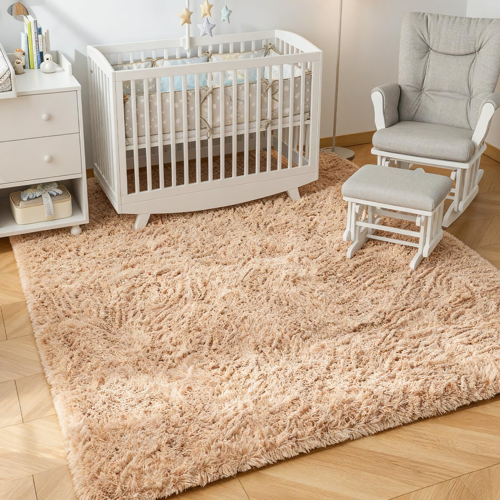 CHOSHOME Teppich Wohnzimmer Beige Schlafzimmer Teppiche Modern Flauschig Weich Teppich Wohnzimmer Läufer Carpet Langflor Shaggy Einfarbig Bettvorleger Anti-Rutsch Unterseite Teppiche 150x240CM