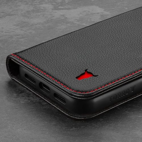 Miniatura 6 de TORRO Funda de cuero compatible con iPhone 12 iPhone 12 Pro - Funda de piel auténtica tipo cartera con tarjetero y función de soporte (negro)