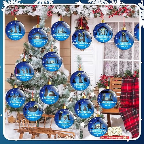 Miniatura 6 de Ceenna 24 adornos grandes de Navidad para exteriores, adornos de belén de doble cara, bolas de Navidad grandes, decoraciones cristianas colgantes