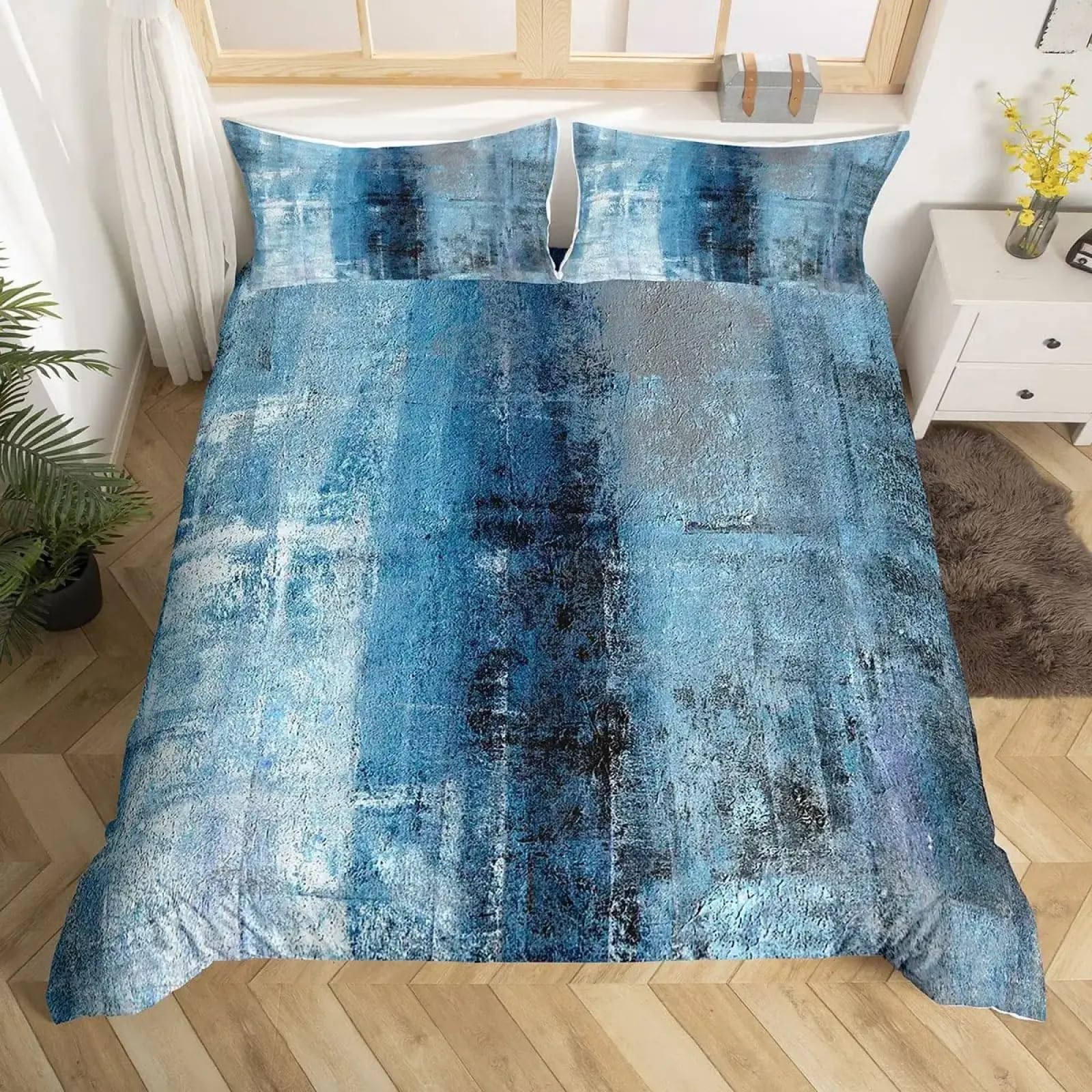 Housse de couette bleue 200x220cm peinture d'art abstrait parure de lit adulte douce 3 pièces