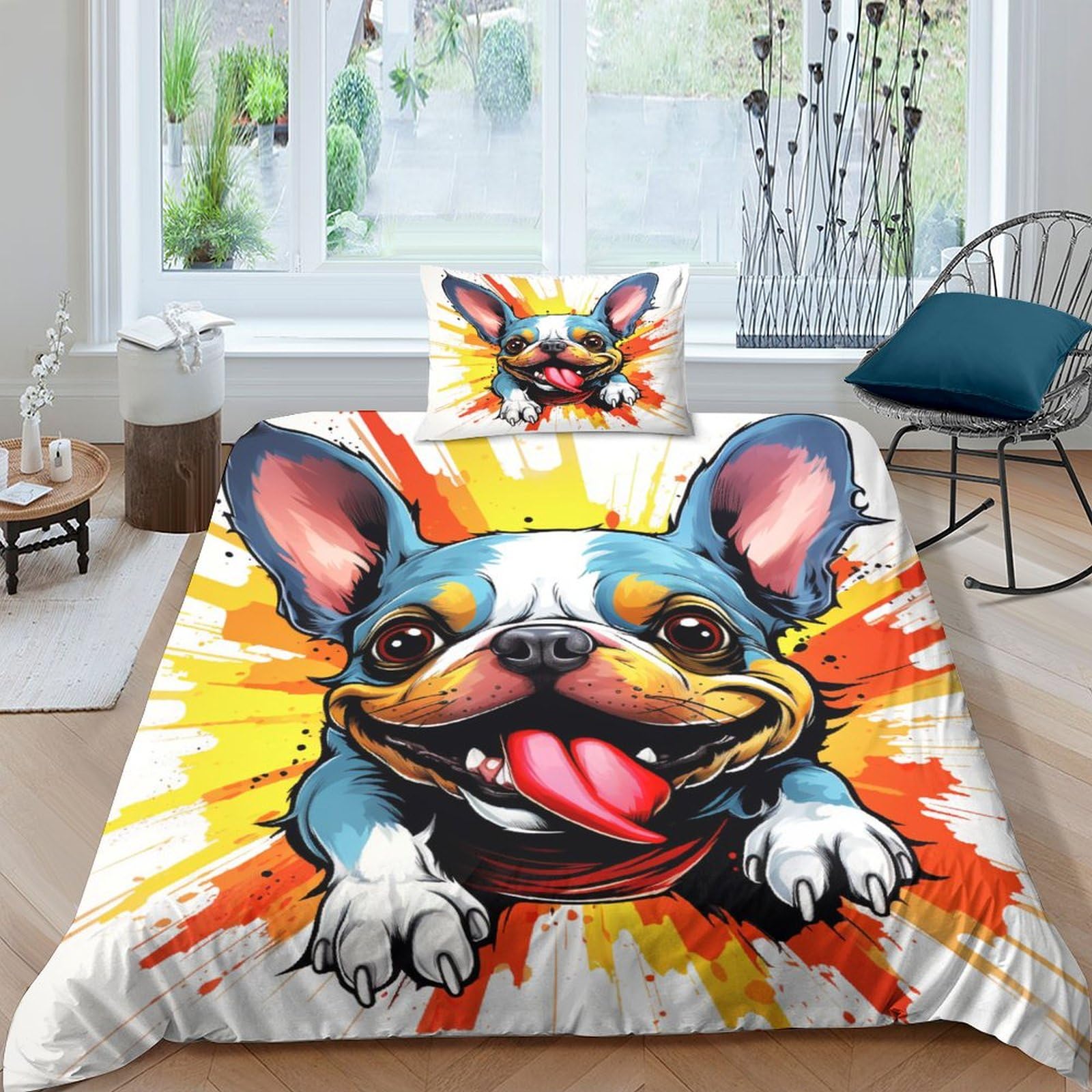 Housse de couette bouledogue 135x200 parure de lit 3D enfant