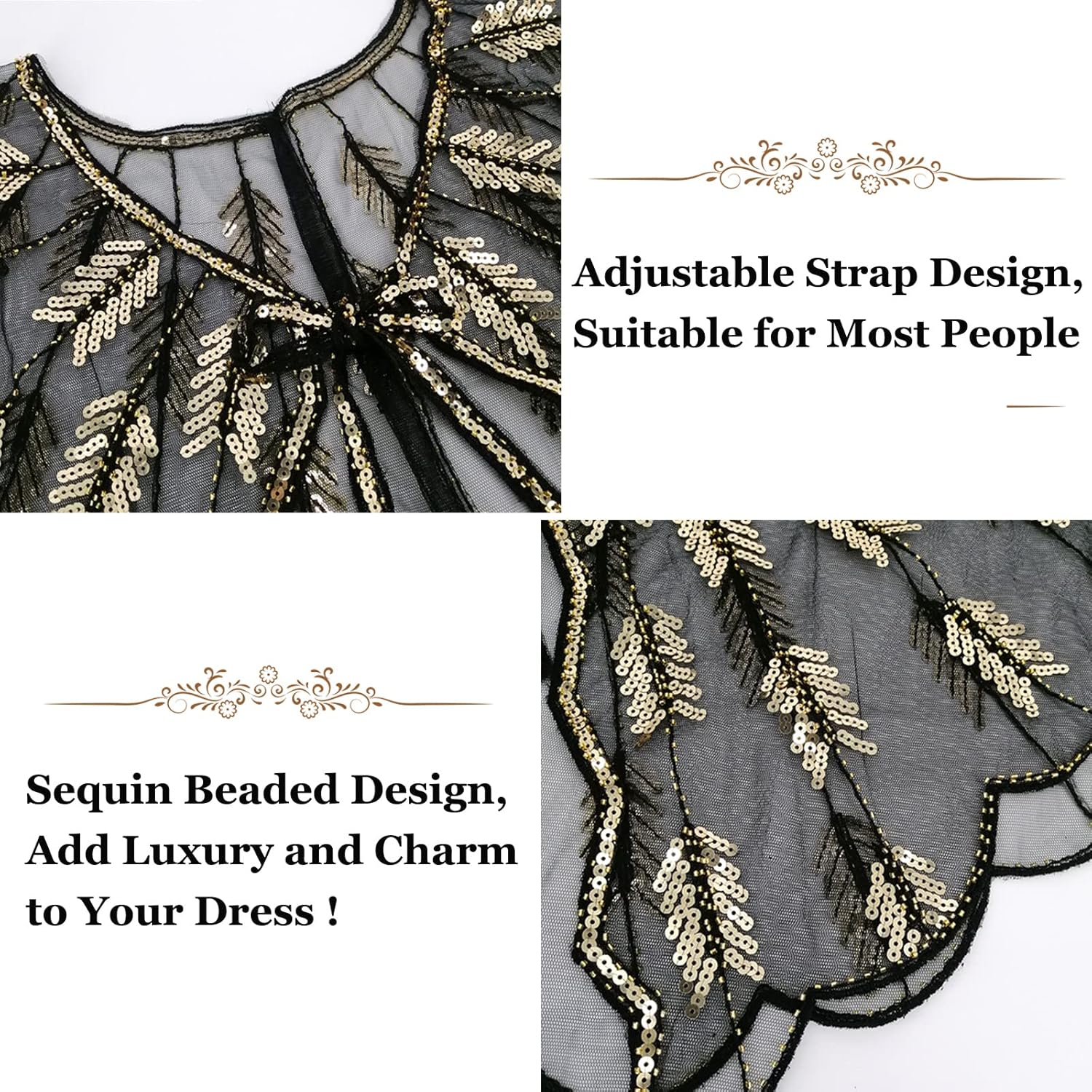 1920s Women’s Shawl Wraps Sequin Beaded Bridal Shawls Flapper Evening Cape - Image 4