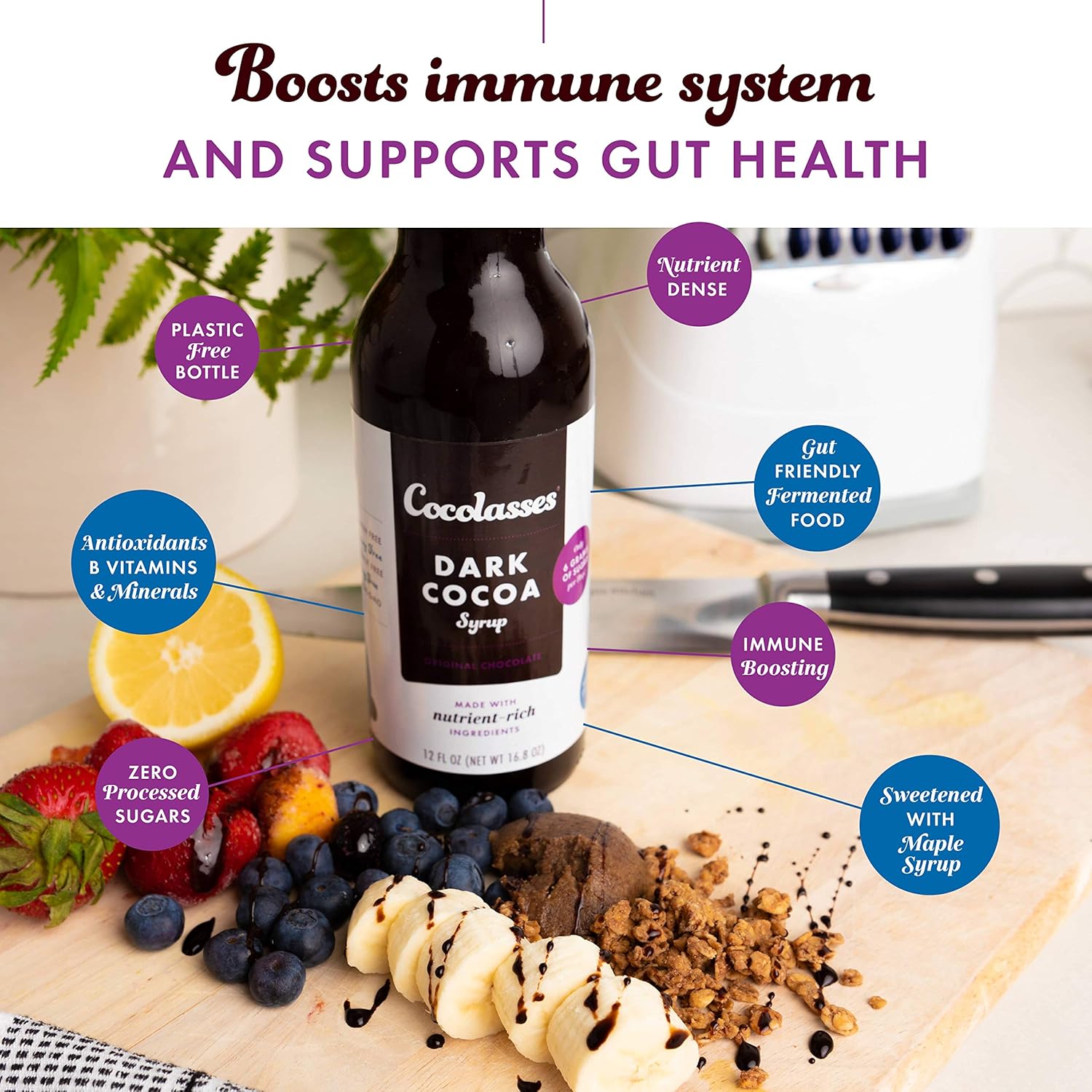 Cocolasses - Dark Cocoa Syrup, Chocolate Syrup With Real Dark Cocoa and Blackstrap Molasses, Coffee Flavoring Syrup, Original Chocolate, Pack of 4 x 12oz