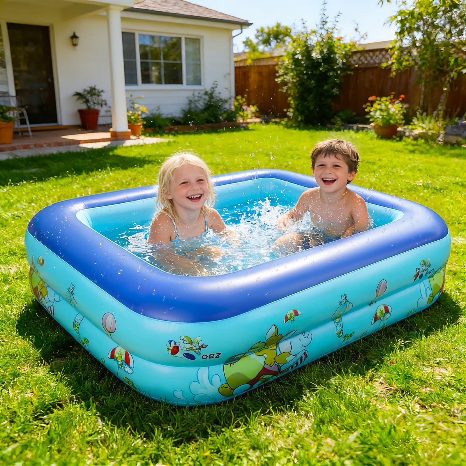 Piscina Gonfiabile, 112 x 85 x 30 CM Piscina Gonfiabile Bambini, Piscina per Bambini, Piscinas 2 Anelli, Piscina Baby Rettangolare, per Cortile, Giardino, Interno, Esterni