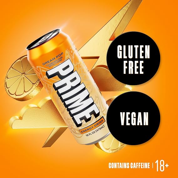 PRIME Energy DREAMPOP, Sugar Free Energy Drink, 200mg Caffeine and 355mg of Electrolytes for Hydration, Low Calorie, Vegan, Gluten Free, 16 Fluid Ounce, 12 Pack