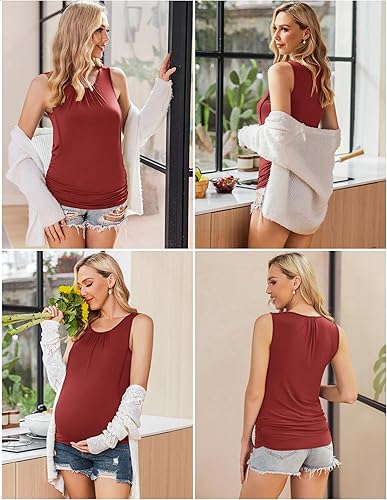 Miniatura 3 de Ekouaer Camisetas sin mangas de lactancia para mujer, paquete de 3 camisas de maternidad, doble capa, ropa de embarazo S-XXL