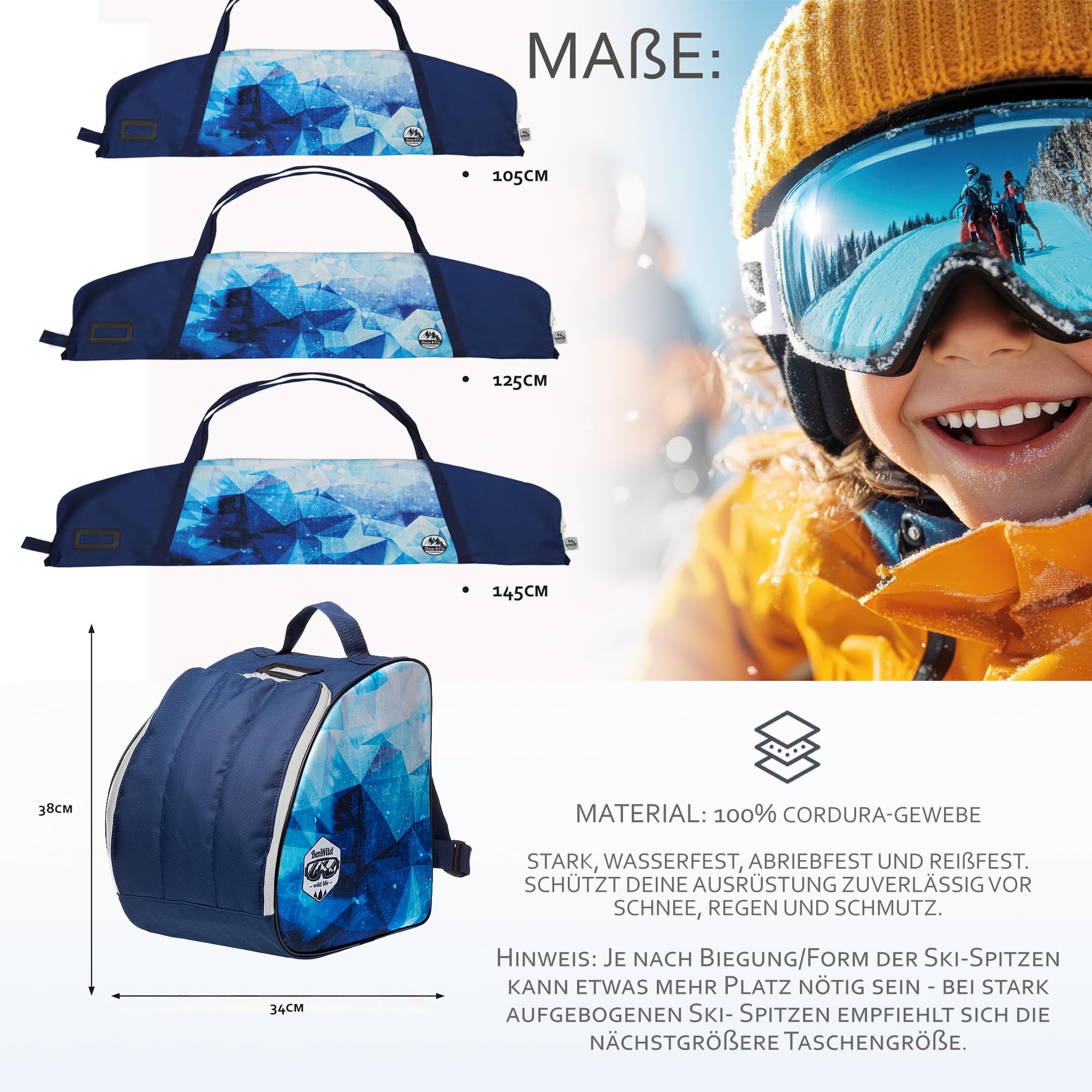 Ski Taschen Set für Kinder Skitasche & Skischuhtasche
