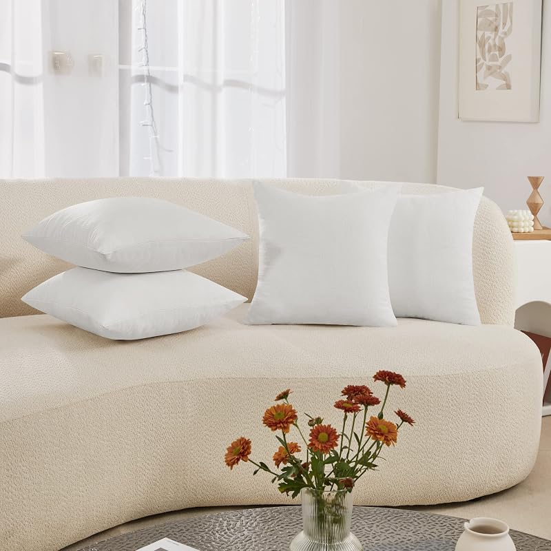 Deconovo Throw Pillow Covers 18 x 18 Inch Set of 4, Covers Only No Insert, Faux Linen Decorative Square Pillowcases with Hidden Zipper for Couch Sofa Bed Living Room, Natural White (Warm Off-White)