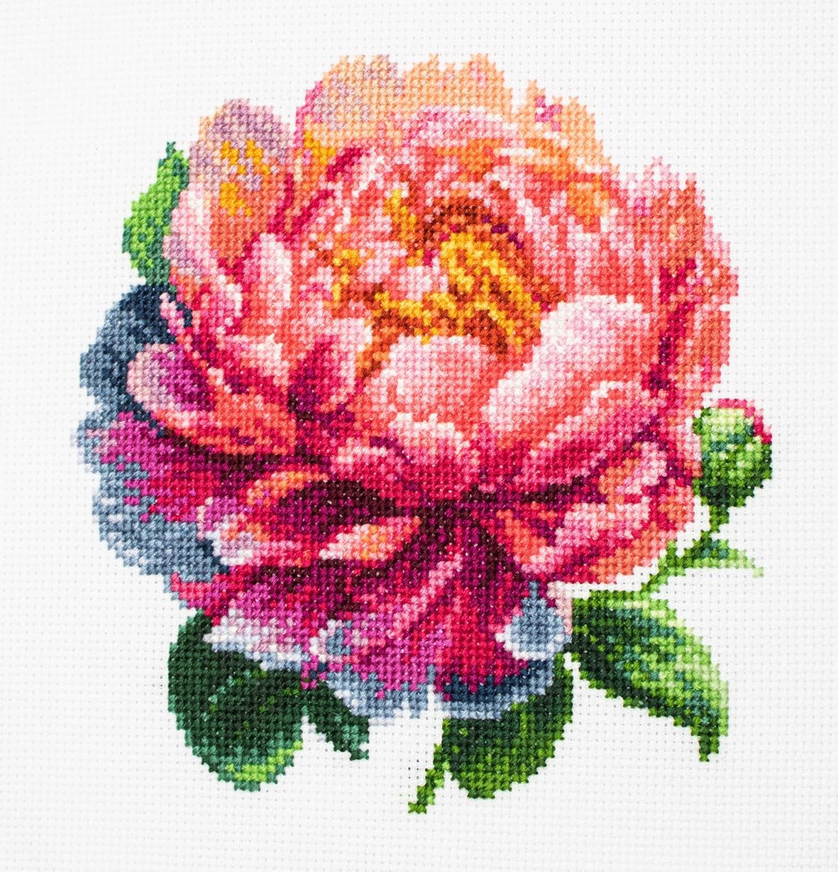Luca-S Cross Stitch Kit with Hoop Included - ’’Coral Charm’’ Peony, Counted Cross Stitch Kit for Adults, Embroidery Kit, BC205