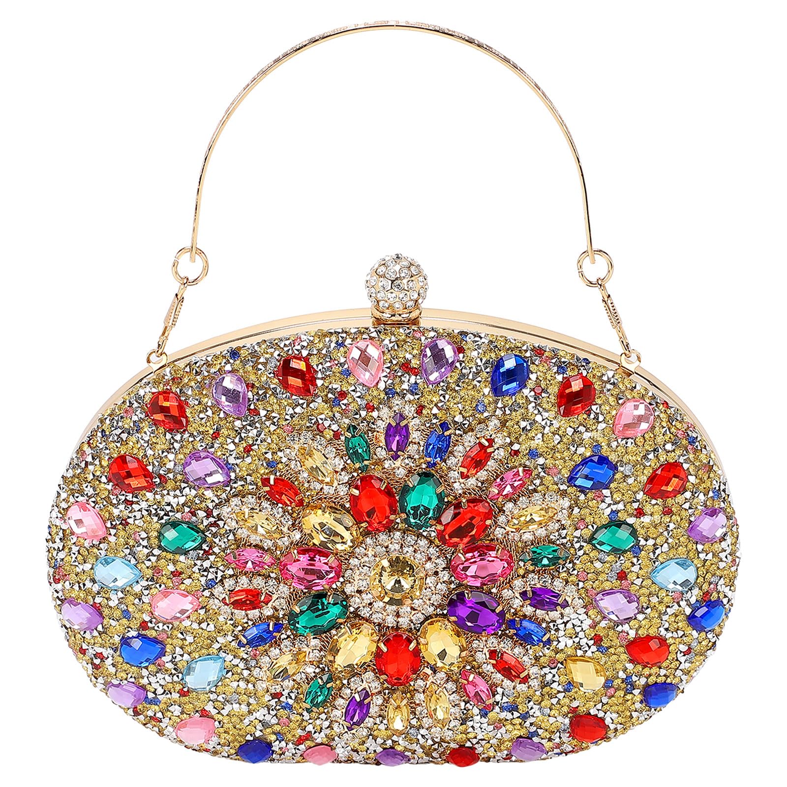 uxcell Evening Bags for Women, Sparkly Crystal Rhinestone Clutch Purse with Chain Strap Shoulder Bag Handbag for Wedding Party Evening Weekend, Colorful-Gold