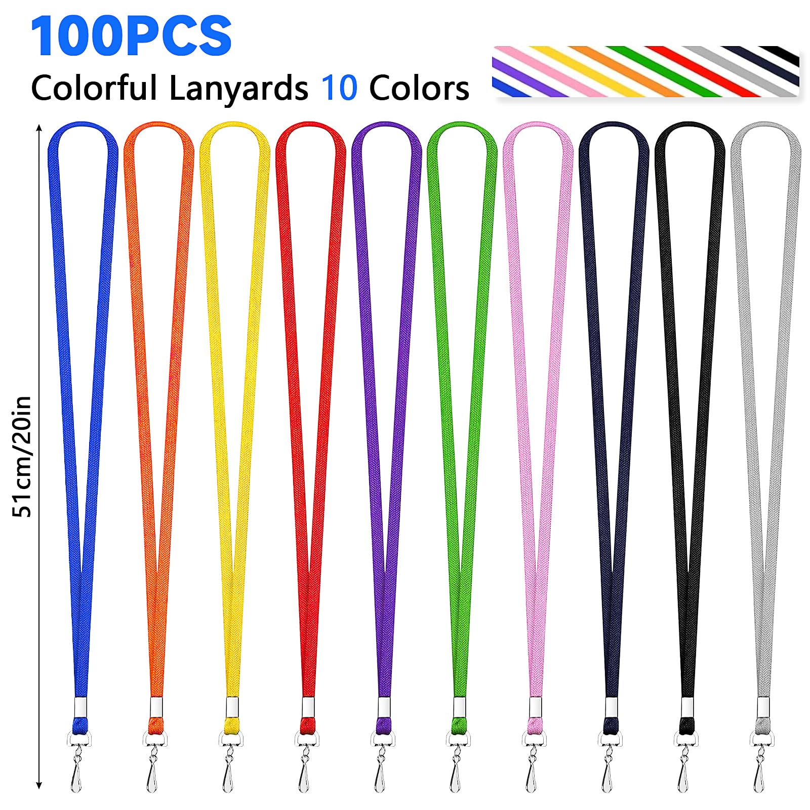LYCN 100 Pack Lanyards Bulk, Colorful Office Lanyard Badge Lanyards Neck Strap - Image 2
