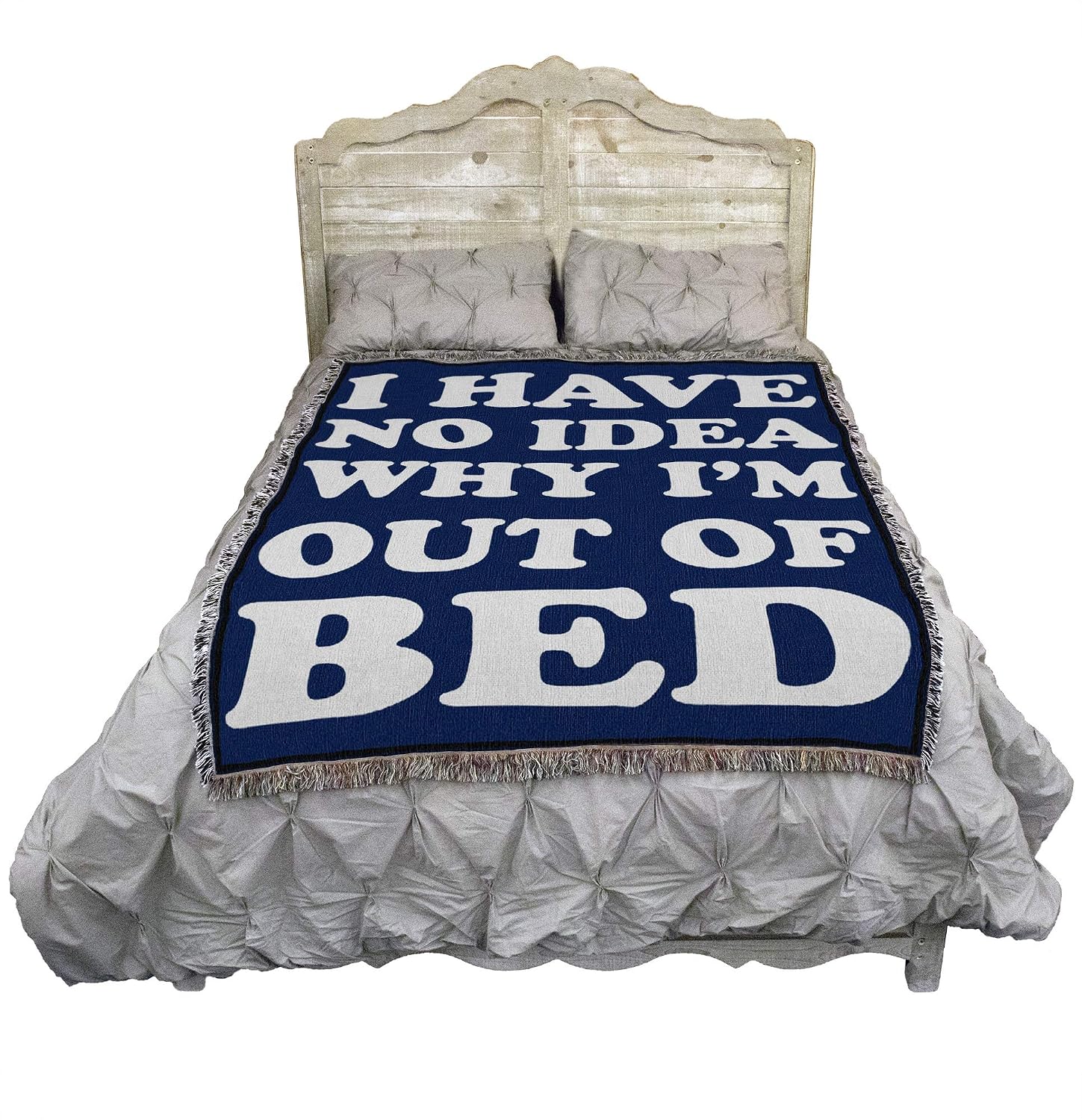 Pure Country Weavers I Have No Idea Why I'm Out of Bed Blanket Blue - Gift Tapestry Throw Woven from Cotton - Made in the USA (72x54)