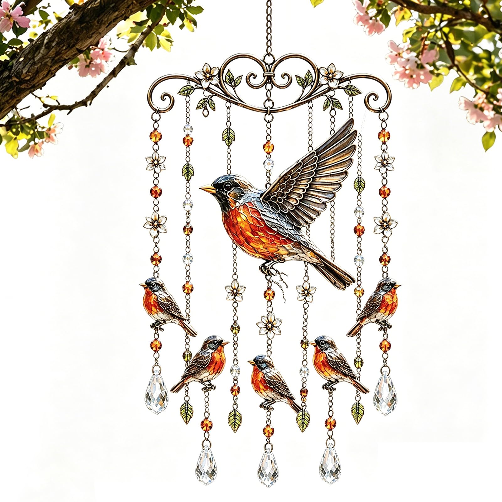 ​Hummingbird Wind Chime, Stained Glass Bird Sun Catcher for Windows, Decorative Hanging Ornament for Garden, Patio & Home, Weatherproof Metal & Acrylic, 50 * 24cm