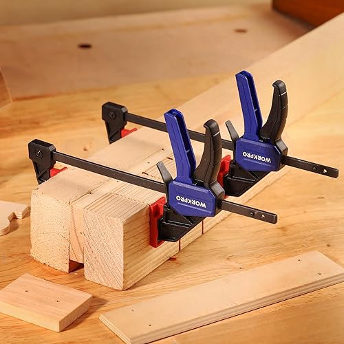 Miniatura 10 de WORKPRO Abrazaderas de mini barra para carpintería, 6"(2) y 4-1/2" (2), abrazadera/esparcidor con una sola mano de 4 piezas, abrazadera F de cambio