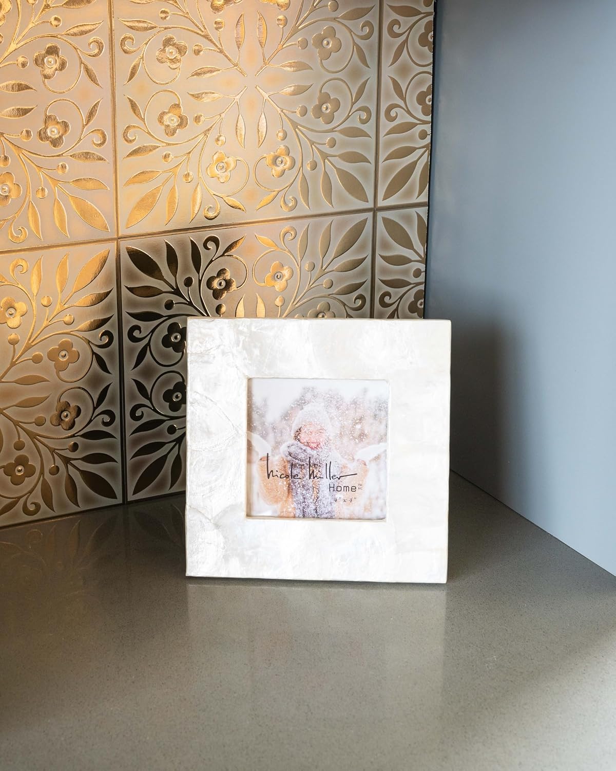 Main Street 24-Pack of 8 x 8" Wallpaper Tiles Peel and Sitck in White and Gold Leaves Design for Kitchen Backsplash, Renter Friendly, Paper Wall Tiles for Your Home and DIY Projects