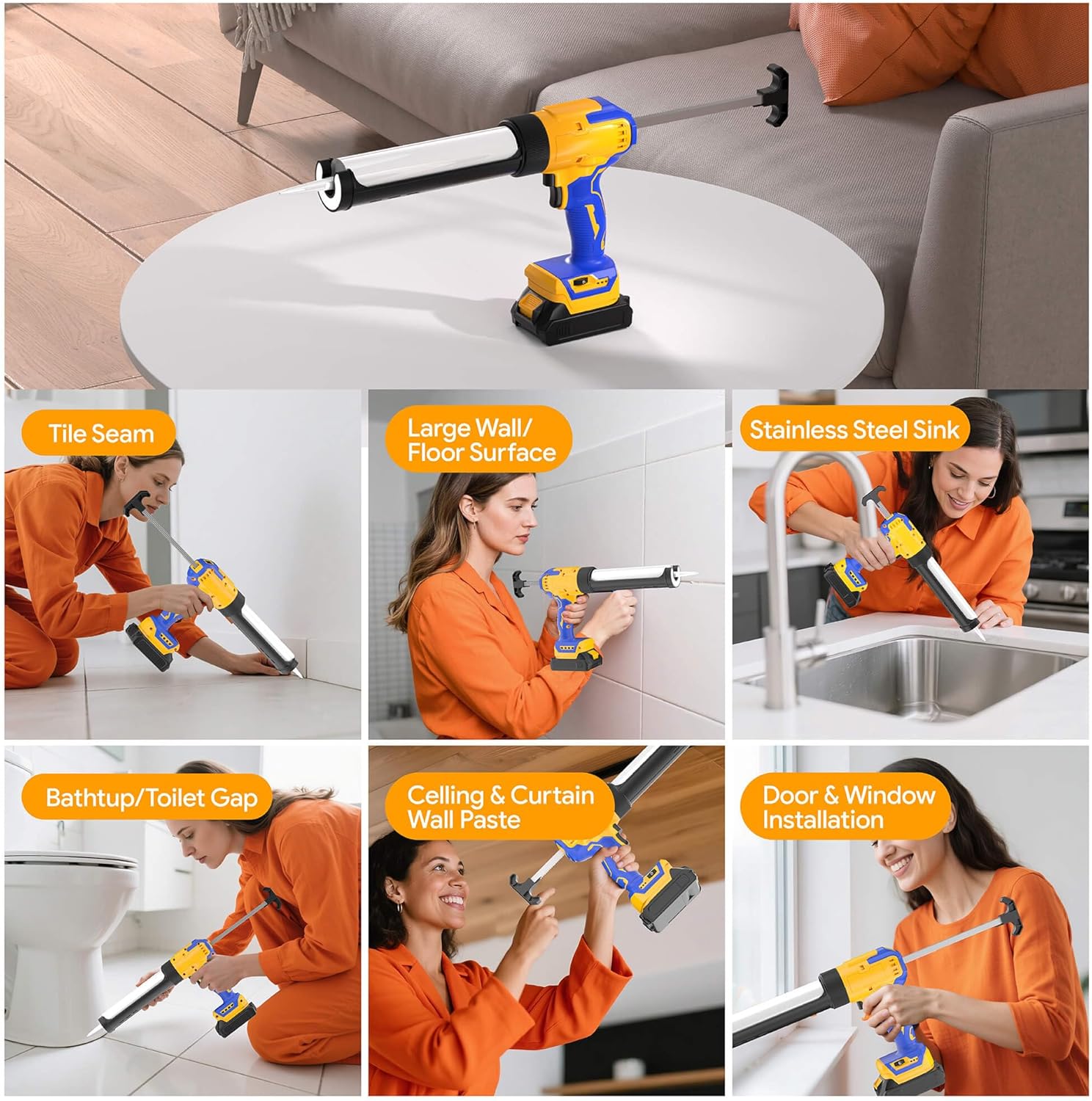 Cordless Caulking Gun Compatible With DeWalt 20V Max Battery, caulk gun 6-Speed No-Drip with LED Light, Filling and Sealing Tool for Windows, Doors, Floors and Walls (NO Battery)