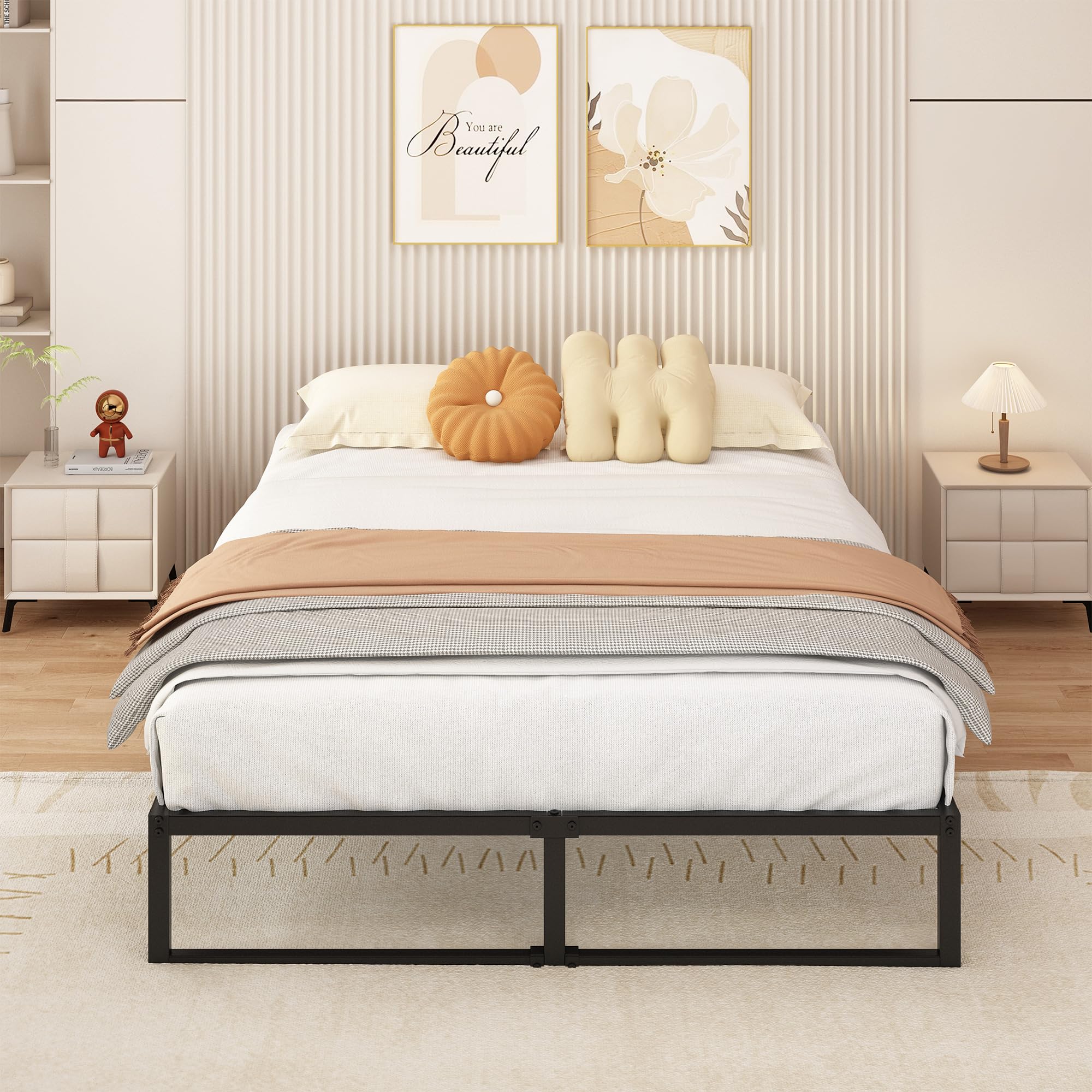 Yicensen Struttura Letto Matrimoniale 160x190 cm, Struttura Letto in Metallo, Supporto Solido, Facile da Montare, Design Silenzioso, Stile Moderno e Minimalista, Altezza 30 cm, Nero