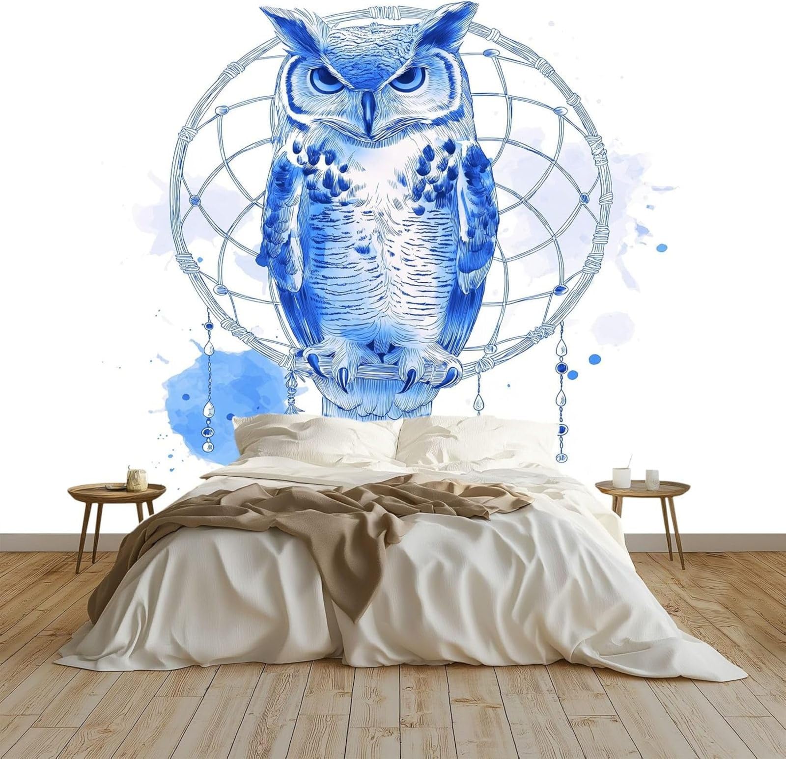 Watercolor Animal Dreamcatcher Photo Wallpaper, White Wallpaper for Bedroom, Living Room, TV Background or Children's Room - Non-woven Wall Decoration, 400cm x 280cm Stickers - Frameless Painting - Po