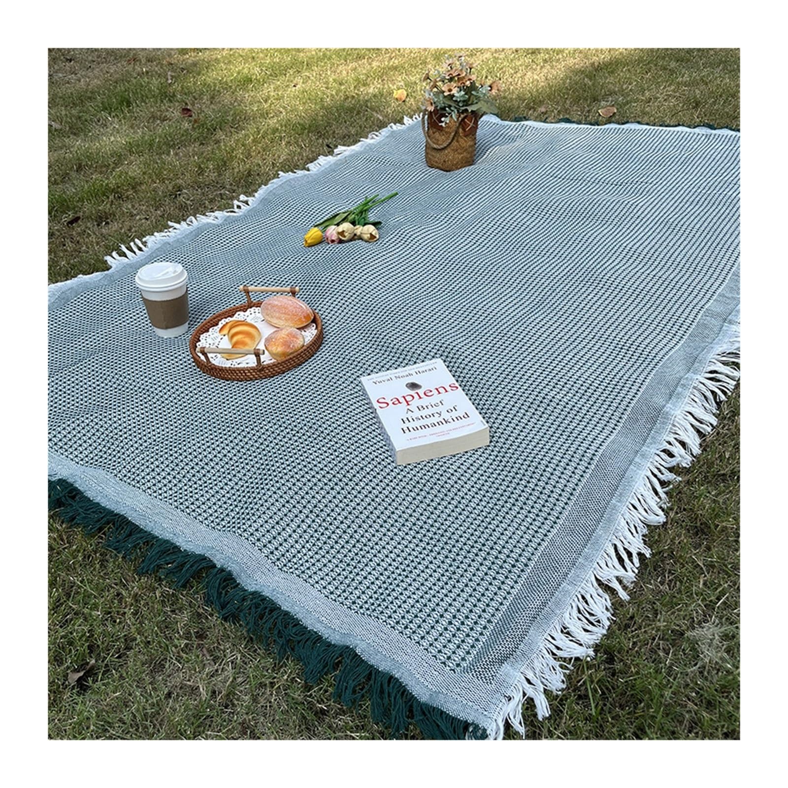 Tapis de pique-nique, nappe en lin, couverture de Camping, atmosphère de sortie, coffre de voiture(Green,180X300)