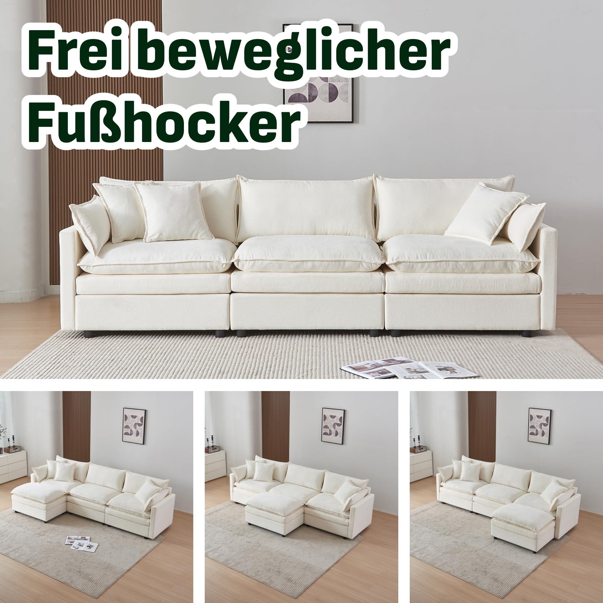 Softa Sofa, Cloudsofa, Kombination Sofa, Chenille-Stoff modernes L-förmiges Couch mit Chaiselongue, Ecksofa für 5 im Wohnzimmer, geeignet für Schlafzimmer, Wohnung, Büro Beige