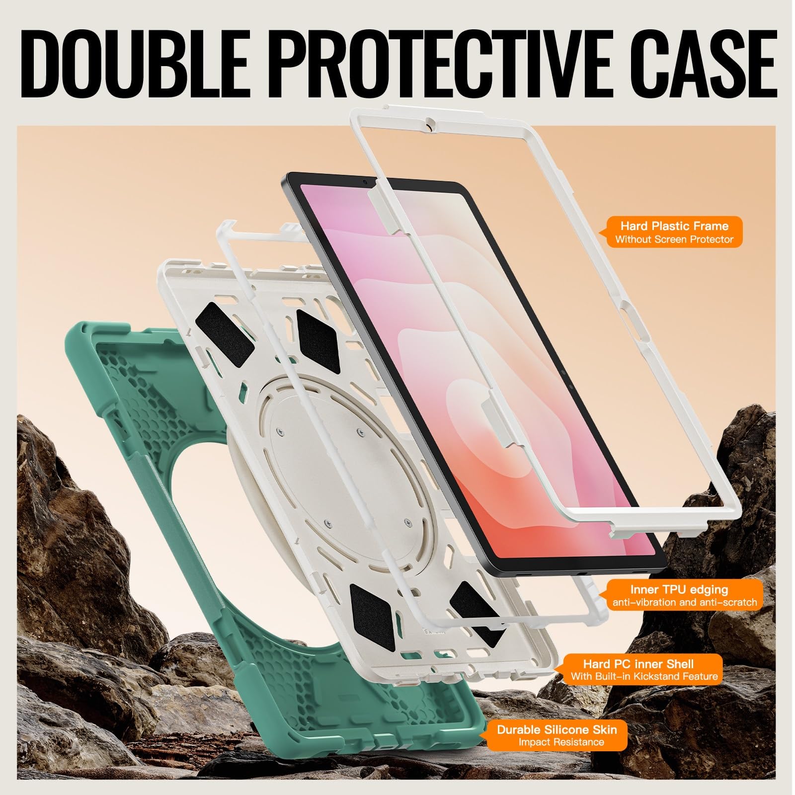 Etui do Samsung Galaxy Tab S11 5G 11-calowy model 2025 (SM-X730/X736B), odporne na wstrząsy, solidne etui z obrotową podpórką 360°, pasek rękę/ramię Wytrzymałe tablet(Dark green)