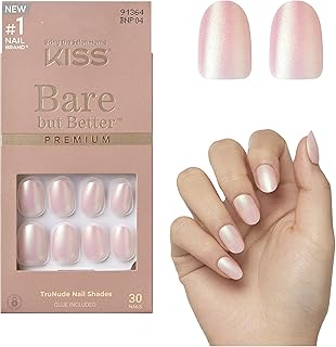 KISS Bare-But-Better Premium Press On Nägel - "Mocha" matt nude metallic Kurze Mandel Coffin Form - 30 Press On Kunst-Nägel zum Aufkleben DIY, Nagelkleber, Maniküre-Stäbchen, Mini-Feile