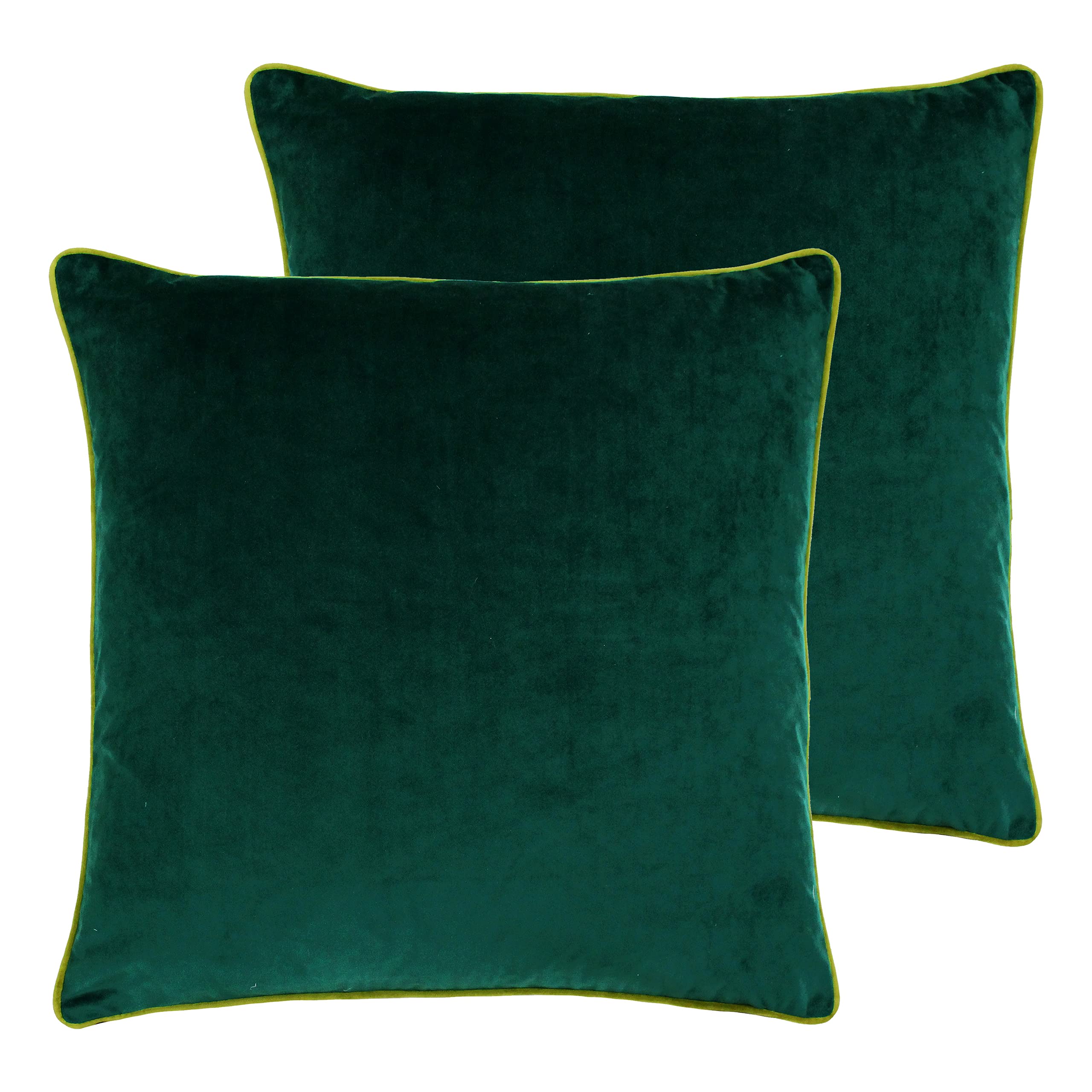 Paoletti Meridian Twin Pack Cushions - Emerald/Moss Green - Velvet Feel Polyester - 55x55cm