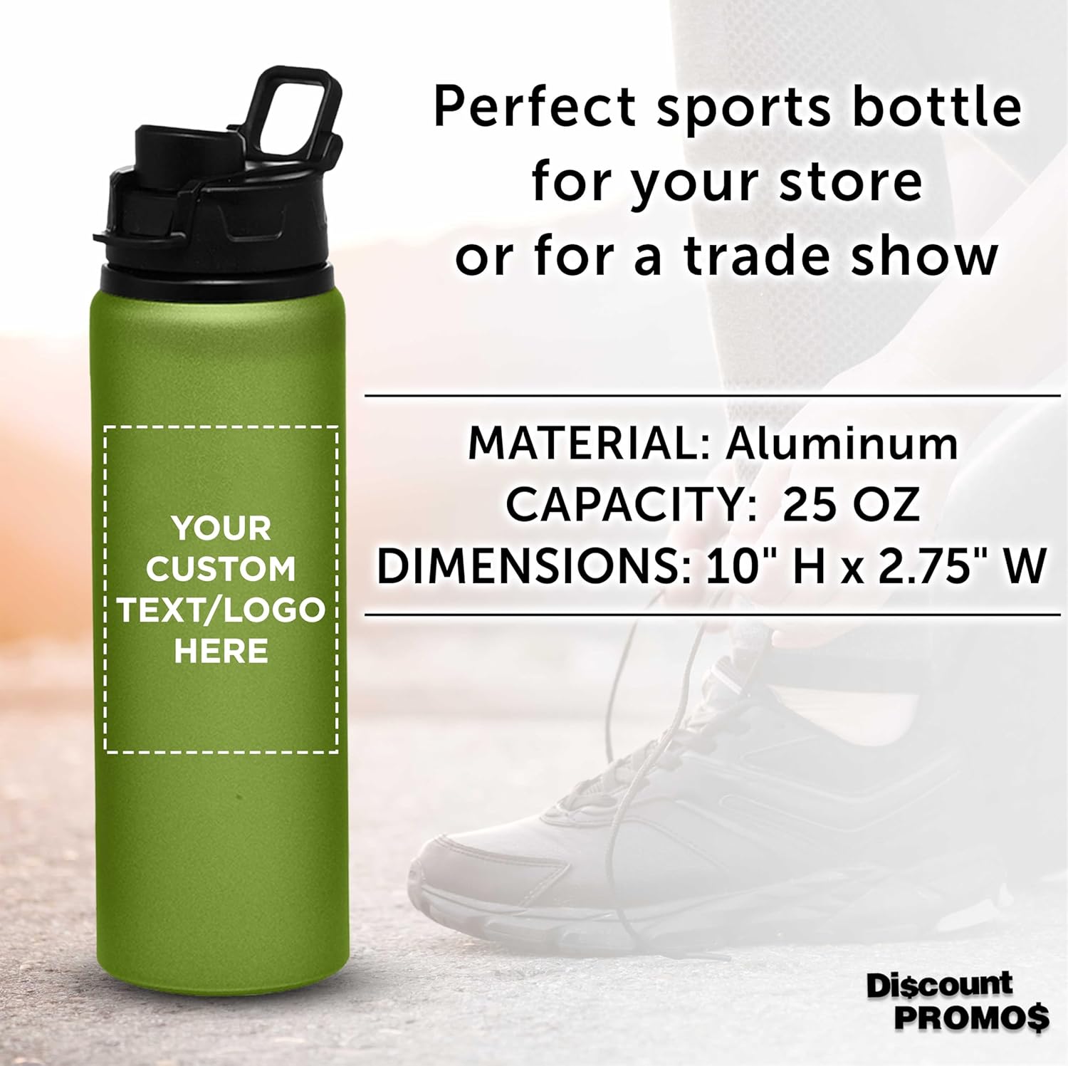 DISCOUNT PROMOS Custom Aluminum Water Bottles Snap Lids 25 oz. Set of 10/50/100 Personalized Bulk Pack Reusable for Gym Hiking Cycling School - Green - Image 4