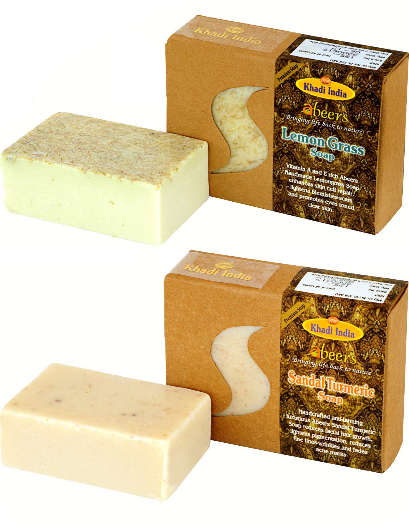 Khadi Abeers Lemon Grass & Sandal Turmeric Soap, 125 G (Pack Of 2)