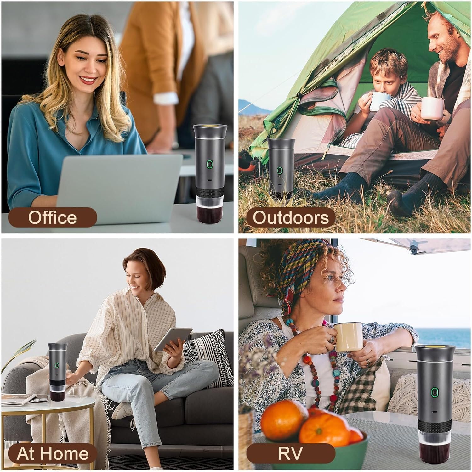 Espressna - Máquina de café expreso portátil 3 en 1 - Compatible con cápsulas Nespresso, Dolce Gusto y Café Picado, 20 Bar, Autocalentador, USB-C, 8,5 × 24,5 cm