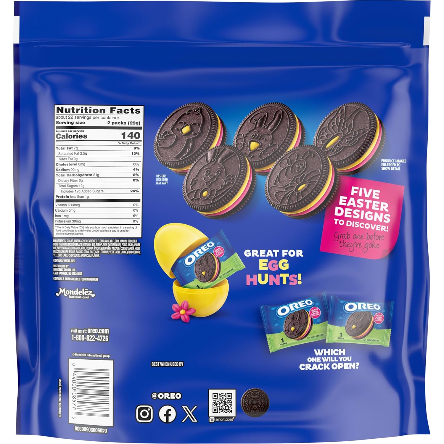 OREO Pink and Yellow Creme Chocolate Sandwich Cookies, Limited Edition Easter Cookies, 45 Snack Packs (1 Per Pack)