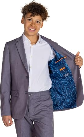 Opposuits Daily Formal Teens Suit - Casual Wedding Outfit - Slim Fit - Including Blazer and Pants - Grey - Size: 10 Years