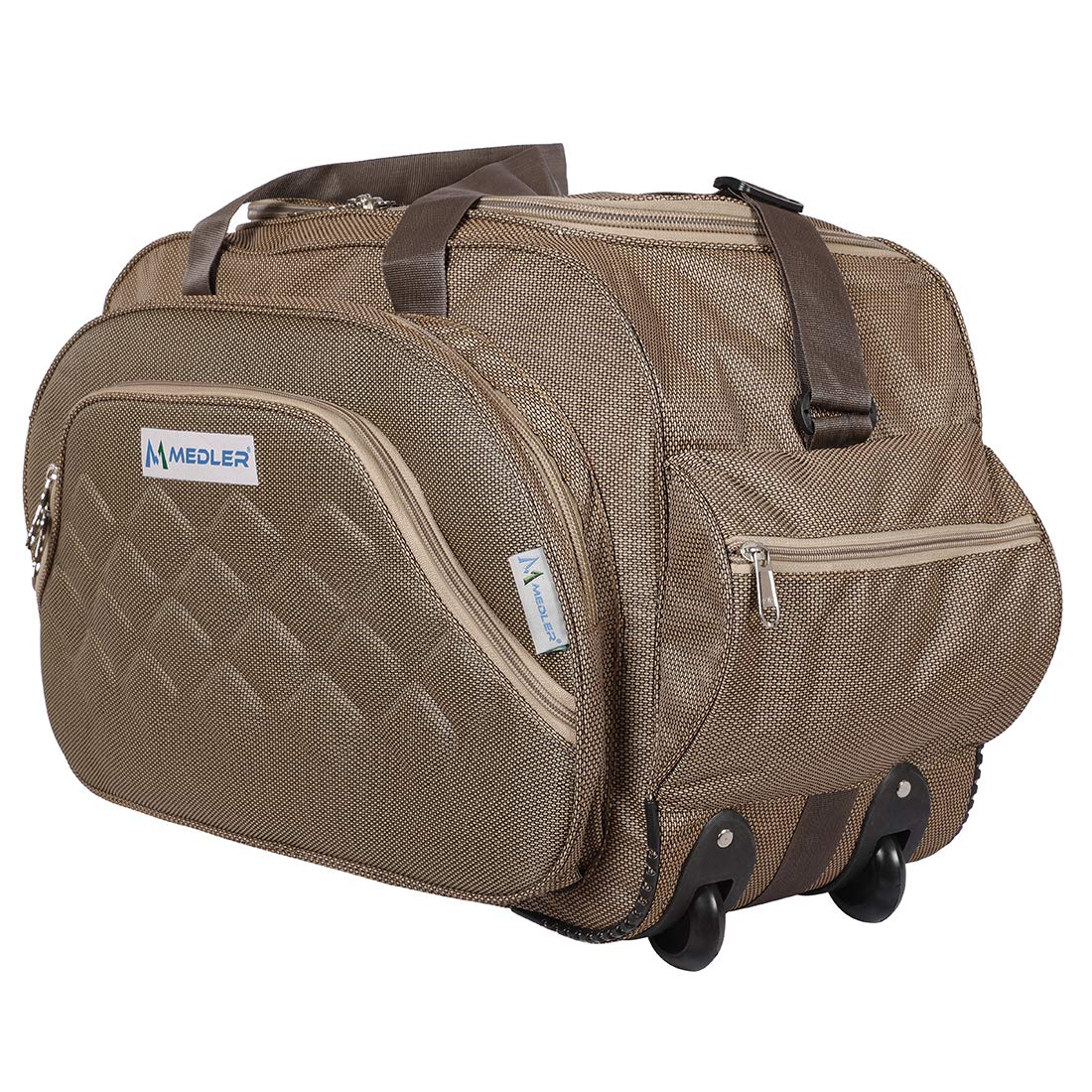 M MEDLER Duffle_PRO 55L Nylon Strolley Duffel Bag- Luggage Bag- Two Wheels (Beige)