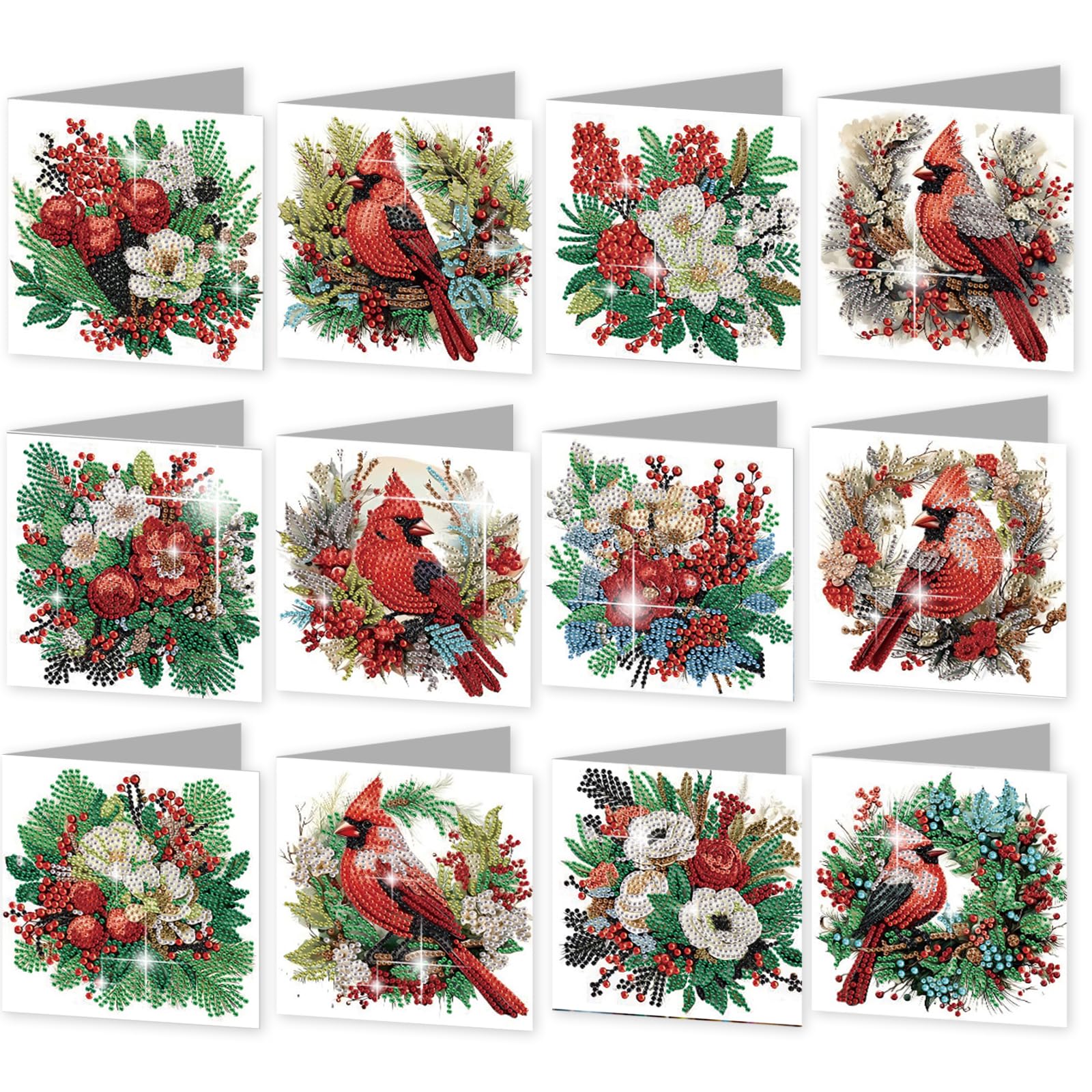 12PCS Diamond Art Christmas Cards DIY Diamond-Painting Greeting Card Set