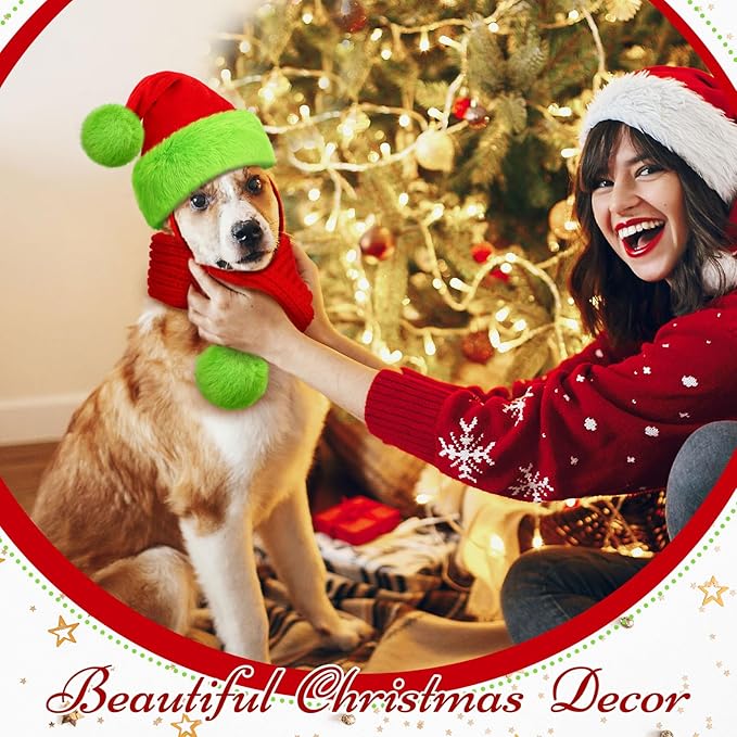 Gorro de Santa Claus y Bufanda para Perro Gato Verde Ajustable miniatura 5