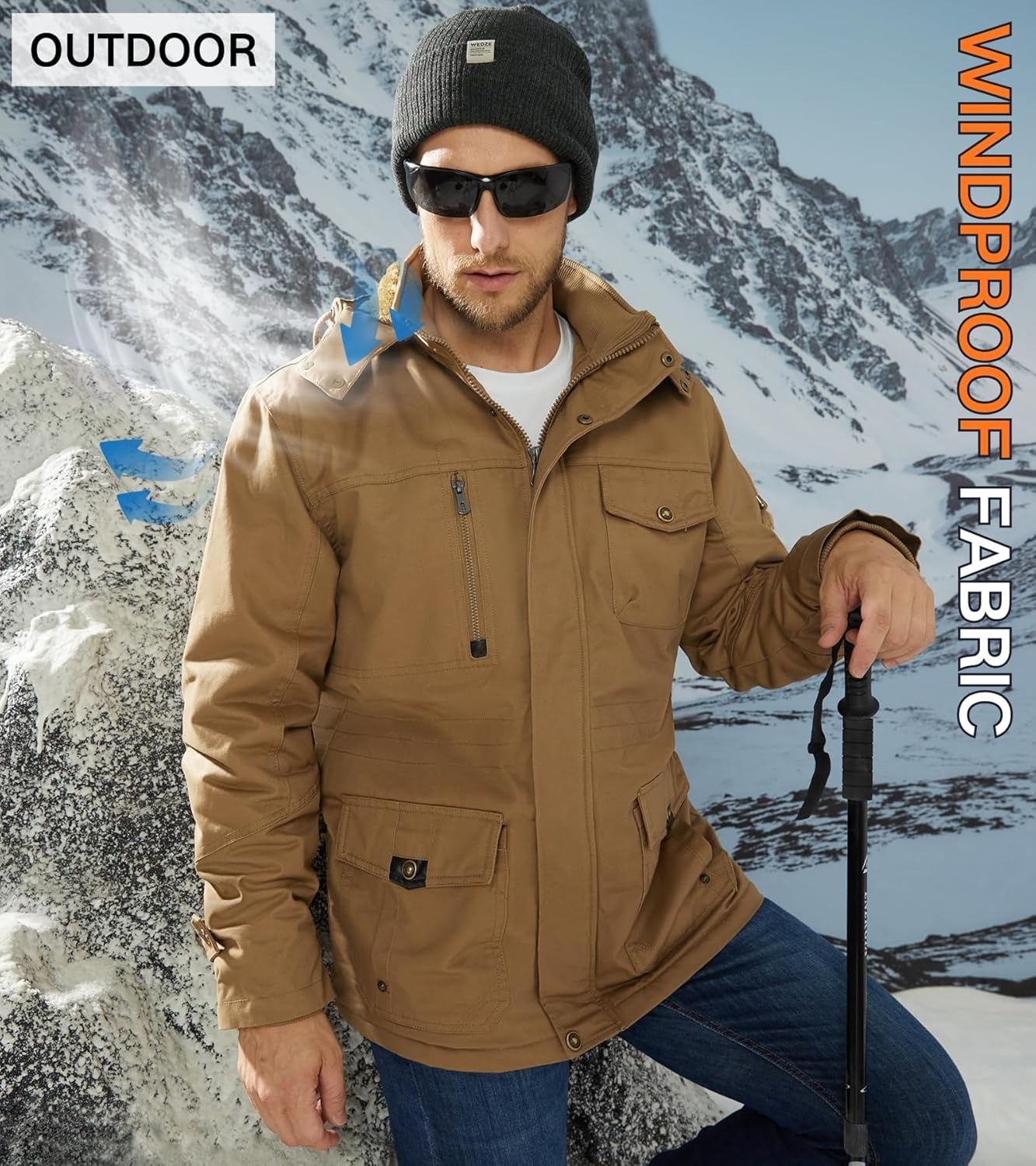 EKLENTSON Men's Winter Coat Fleece Lined Military Jacekt Thick Cotton Parka Jacket Warm Cargo Jacket Work Coat with Hood - Image 2