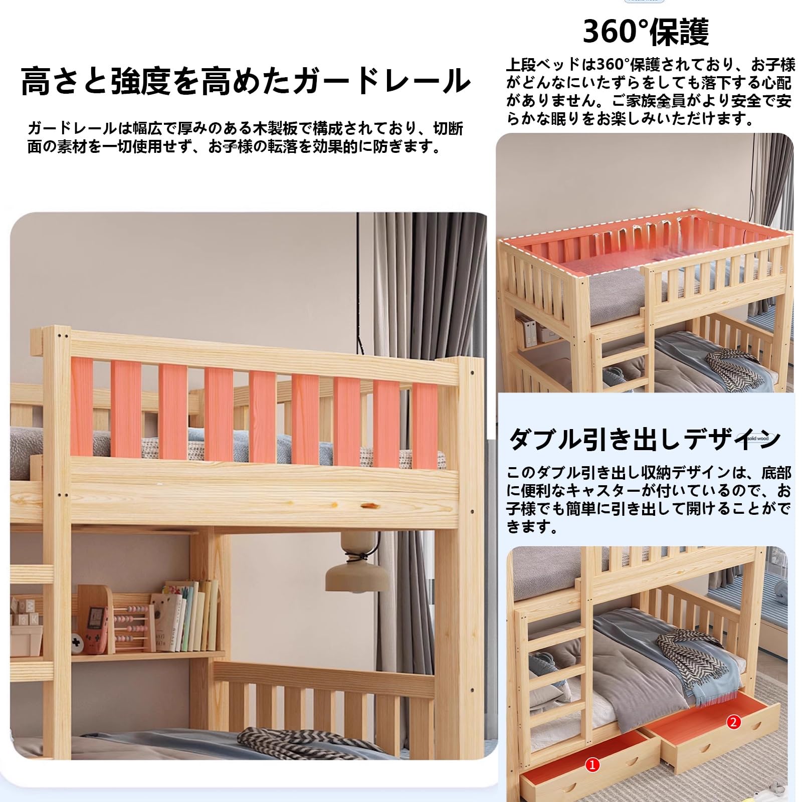 Amazon｜NEONMAN 二段別途 二段ベット 2段ベッド セミダブル 階段付き