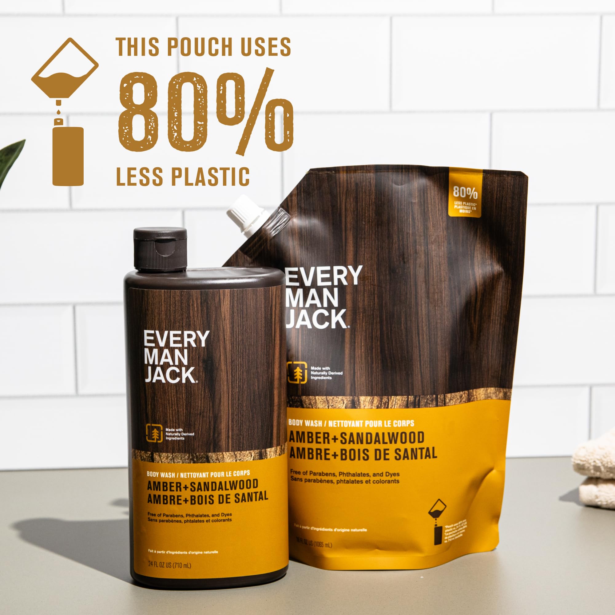 Every Man Jack Amber Sandalwood Men's Body Wash Refill Pouch, 36 oz 2-Pack