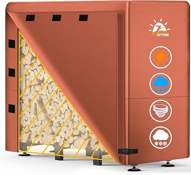 Zettum Firewood Rack Cover 4 Feet - 600D Wood Rack Cover Waterproof Heavy Duty, 4 Foot Outdoor Log Pile Holder Covers Storage for 4FT Standard Fire Wood Rack Stands 48 x 24 x 49 Inch