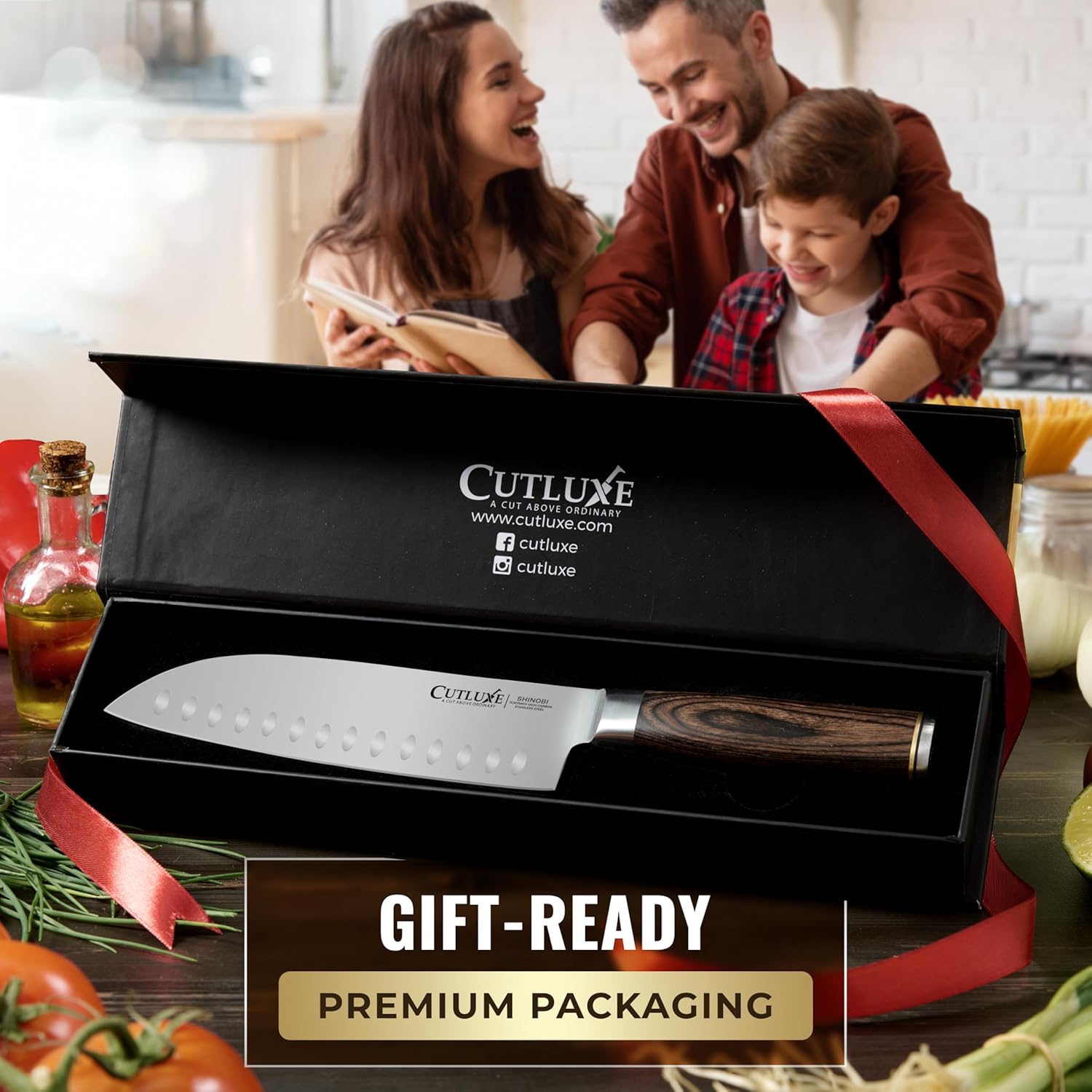 Santoku Knife – Ultra Sharp 7 Inch Meat and Vegetable Japanese Knife for Chopping, High Carbon Stainless Steel Blade, Full Tang Pakkawood Handle – Shinobi Series - Image 7