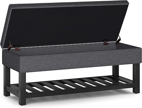 Miniatura 26 de SIMPLIHOME Cosmopolitan - Banco otomano rectangular de transición de 44 pulgadas de ancho con parte inferior abierta en piel sintética vegana gris