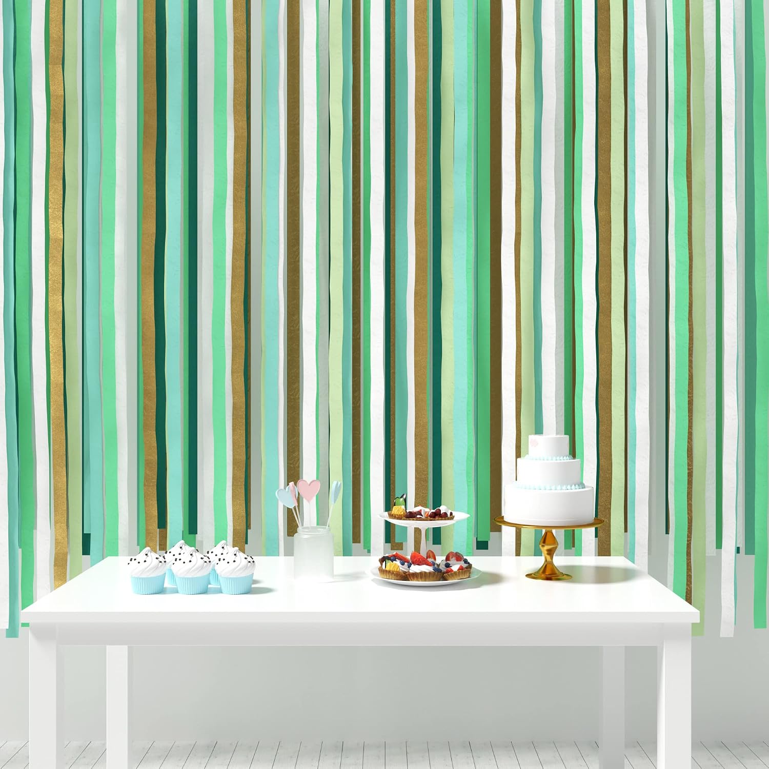 HOUSE OF PARTY Crepe Paper Streamers 6 Green Crepe Paper Rolls Party Streamers for St Patrick Day Decorations 492ft (1.8 Inch x 82 Ft/Roll) - Pack of 4 Shades of Green, 1 White, 1 Gold image 5