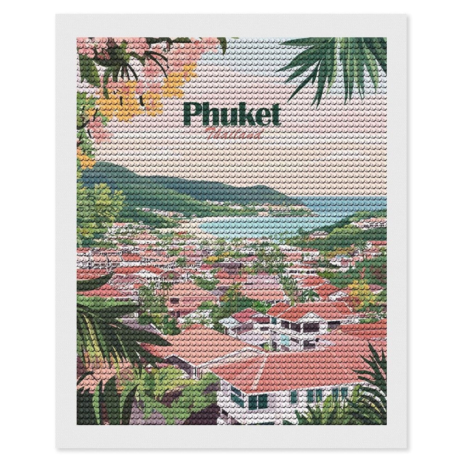 Junmoney Phuket Thailand Landscape Diamond Painting Canvas Set 16"x20", Easy to Enjoy, Adhesive Canvas, Office Decor, Holiday Gift Idea, with Tool Kit
