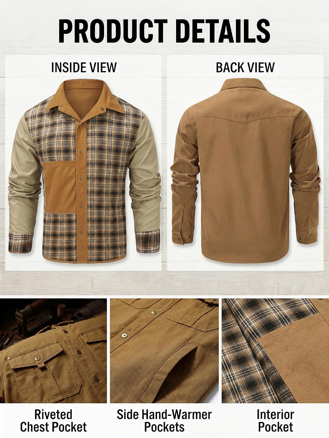 Mr.Stream Men's Lightweight Long Sleeved Snap Plaid Western Cowboy Flannel Lined Shirts Jackets