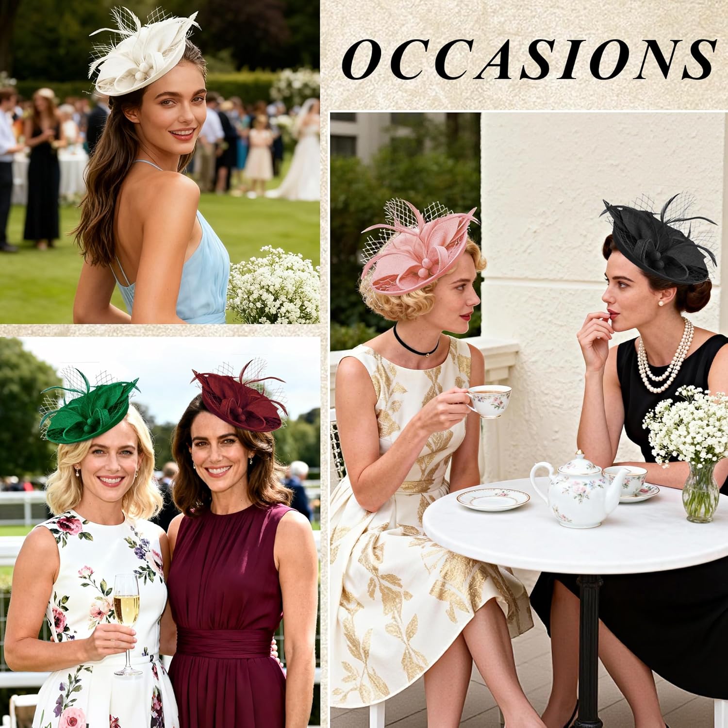 Fascinators Hats for Women Tea Party Hats - 2026 Pillbox 50s Veil Feathers Mesh Headband Derby Church Wedding Hats - Image 5