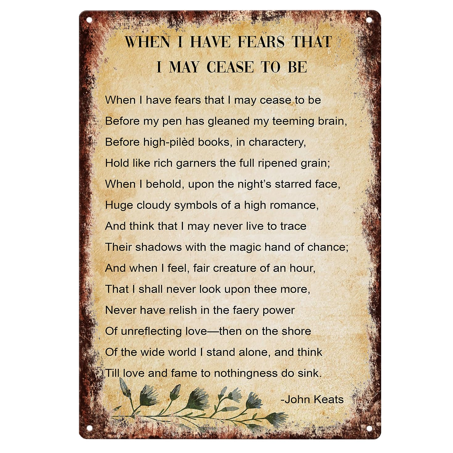 Yelacaay Poem Wall Art Metal Poster When I Have Fears That I May Cease To Be Quotes Great For Living Room Metal Sign Plaque Poster 8X12 Inch